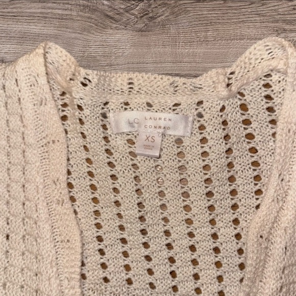 LC Lauren Conrad XS Cream Open-Knit Bell-Sleeve Pointelle Cardigan - Picture 2 of 3